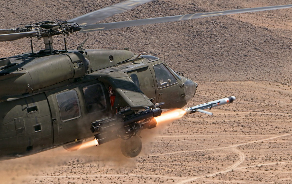 Launched Effect-Medium Range is fired from a UH-60 Blackhawk helicopter.