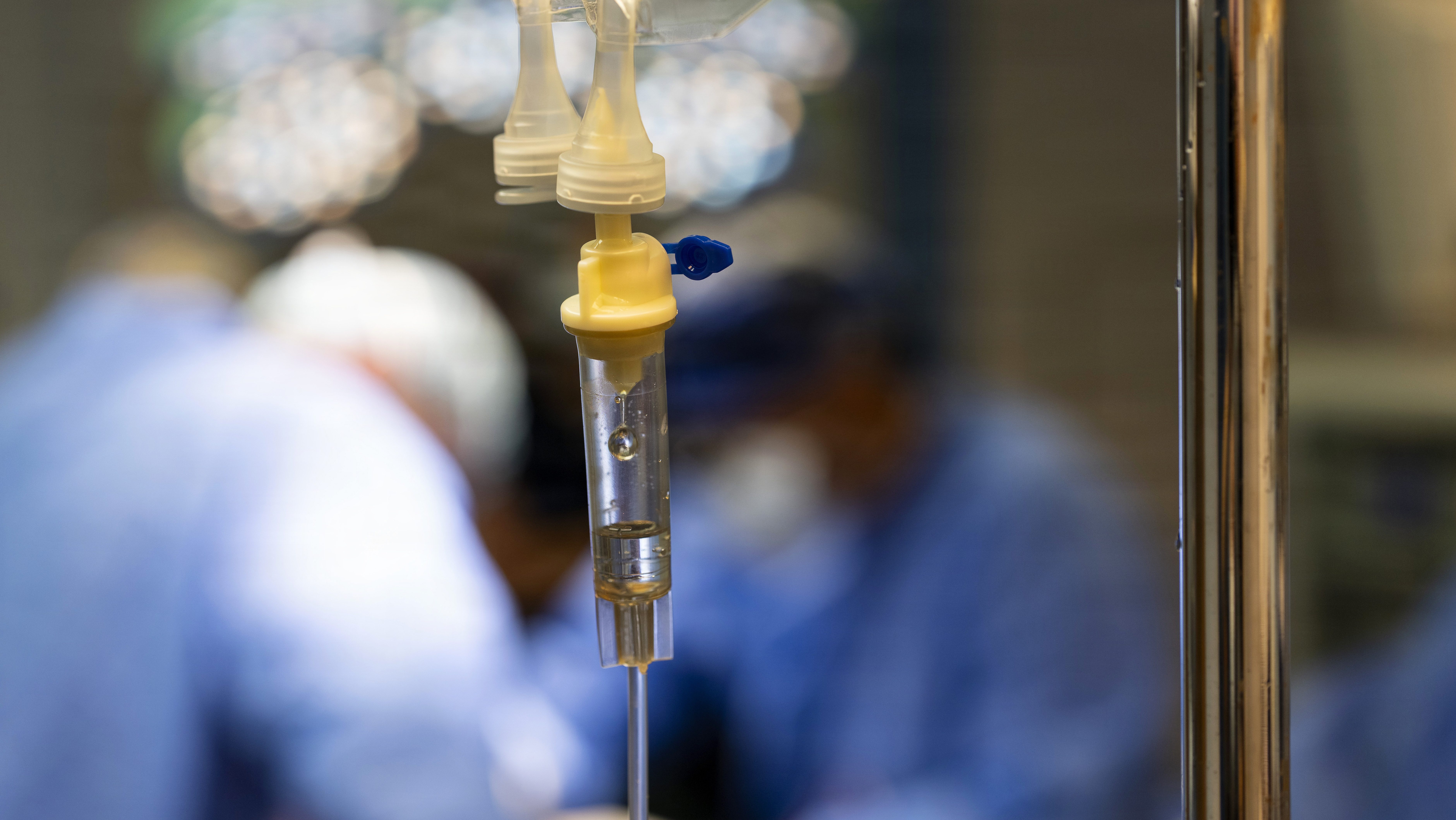 An IV drips during surgery at Owen King European Union Hospital in Castries, Saint Lucia, April 27, 2026. The Lesser Antilles Medical Assistance Team (LAMAT) 2026 mission paired U.S. Air Force medical personnel with Saint Lucian healthcare professionals to deliver collaborative patient care while strengthening regional medical readiness and partnership. (U.S. Air Force photo by Tech. Sgt. Rachel Maxwell)