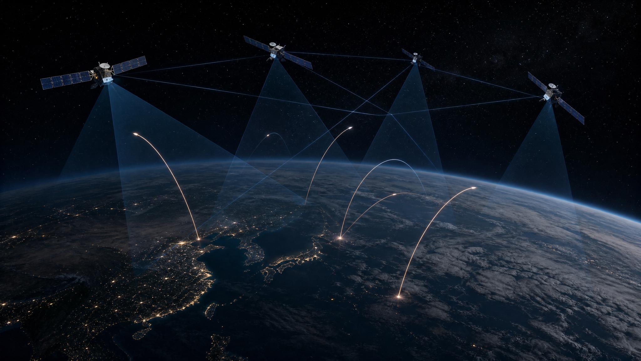 Golden Dome missile defense satellite concept over western Pacific