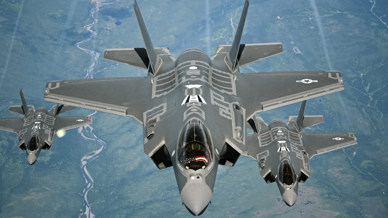 F-35 Lightning II aircraft receive fuel from a KC-10 Extender from Travis Air Force Base, Calif., July 13, 2015, during a flight from England to the U.S. The fighters were returning to Luke AFB, Ariz., after participating in the world's largest air show, the Royal International Air Tattoo. (U.S. Air Force photo/Staff Sgt. Madelyn Brown)
