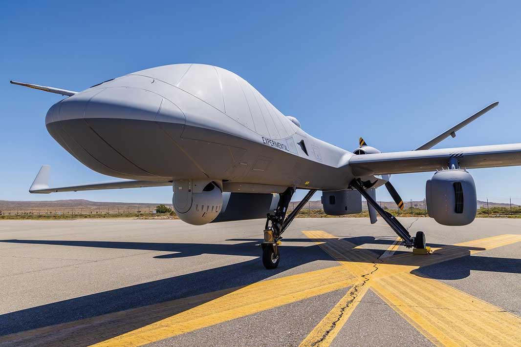 G A-ASI’s MQ-9B integrated with AEW&C pods co-developed with Saab. [GA-ASI]