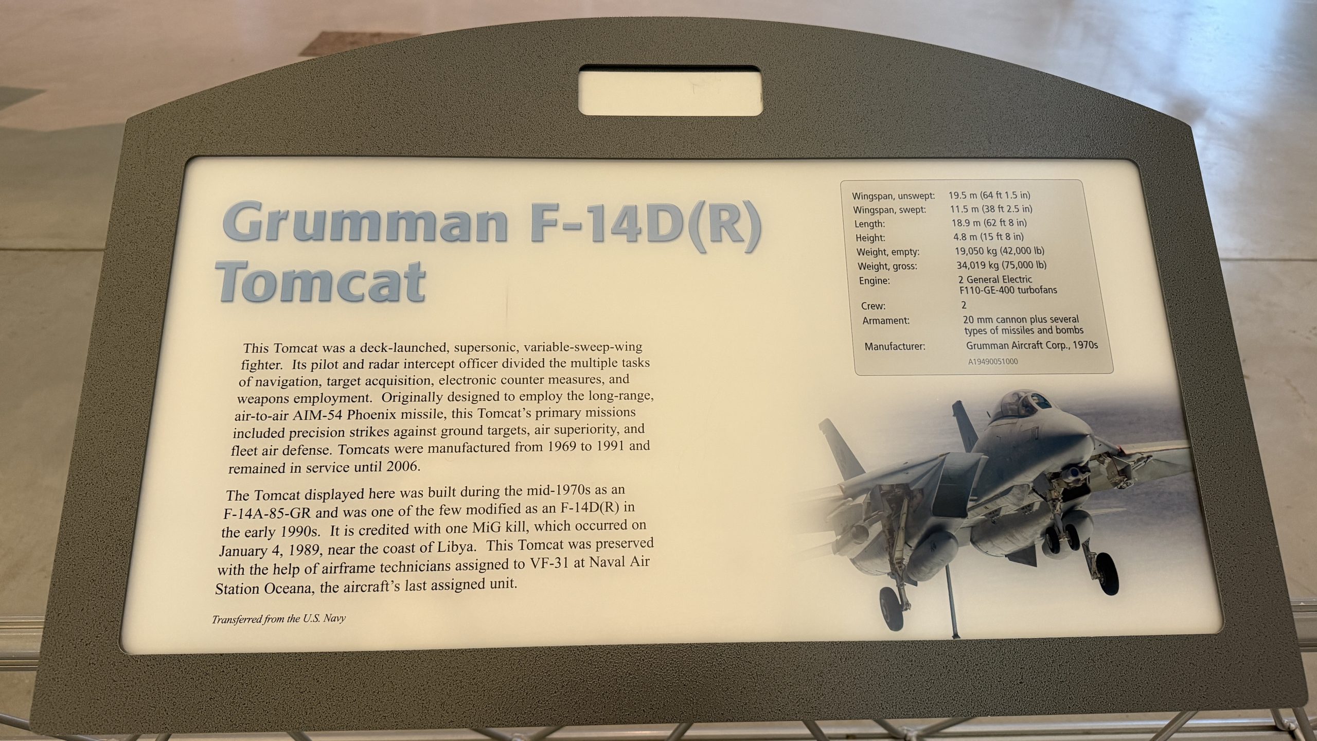F-14 Tomcat from Steven F. Udvar-Hazy Center. Image taken by 19FortyFive staff on 9/30/2026.
