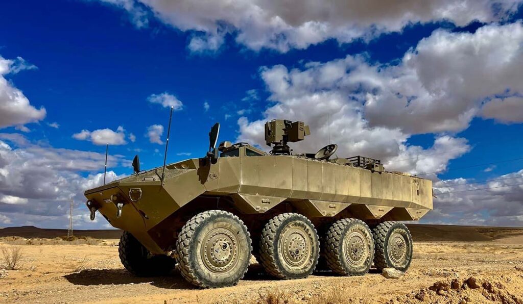 The Eitan APC (shown here) and Merkava Barak MBT are the first AFVs to receive elements of the Carmel technology suite as they become available. [MoD Israel]