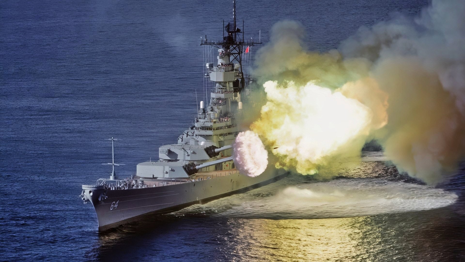 Iowa-Class Battleship Firing Guns