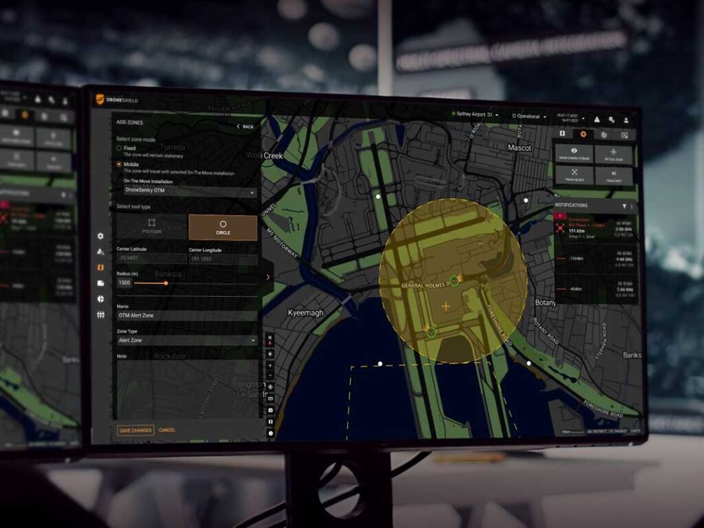 Operators can configure Fixed or On-The-Move zones in DroneSentry-C2. [Photo ©  DRONESHIELD]