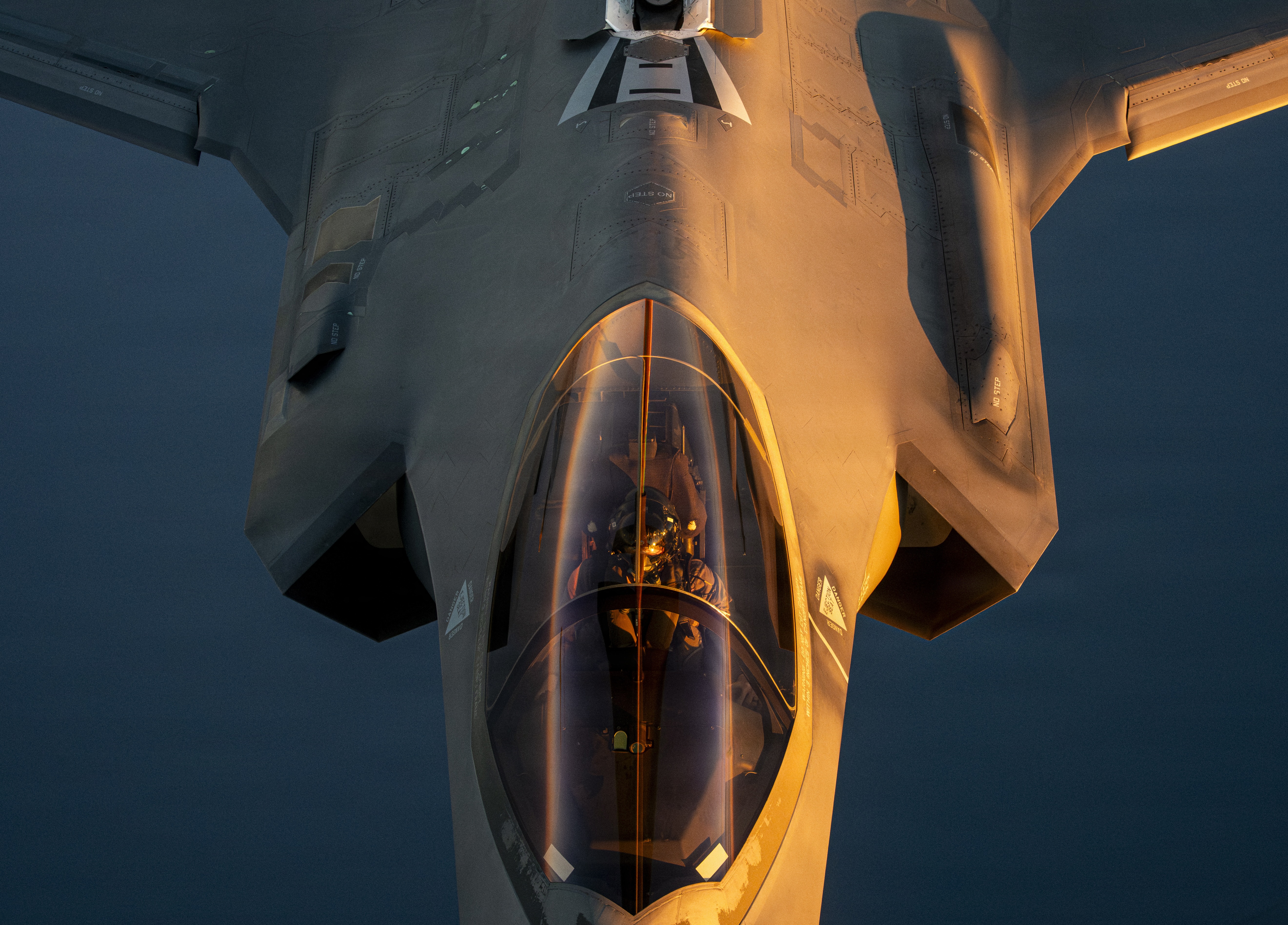 A U.S. Air Force F-35 Lightning II receives fuel from a KC-135 Stratotanker in the U.S. Central Command area of responsibility on May 11, 2026. (Senior Airman Adriana Jordan-Alcaniz/U.S. Air Force)