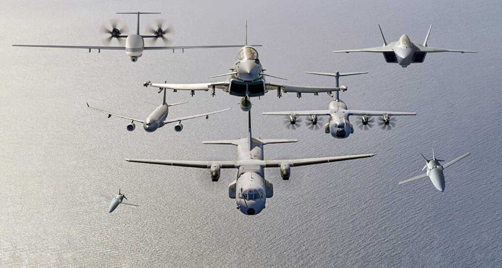 SCAF/FCAS forms part of a wider NGWS system of systems that will draw together systems in all domains – including other fighters, tankers, ISR aircraft and UCAVs in the air domain. [Airbus]