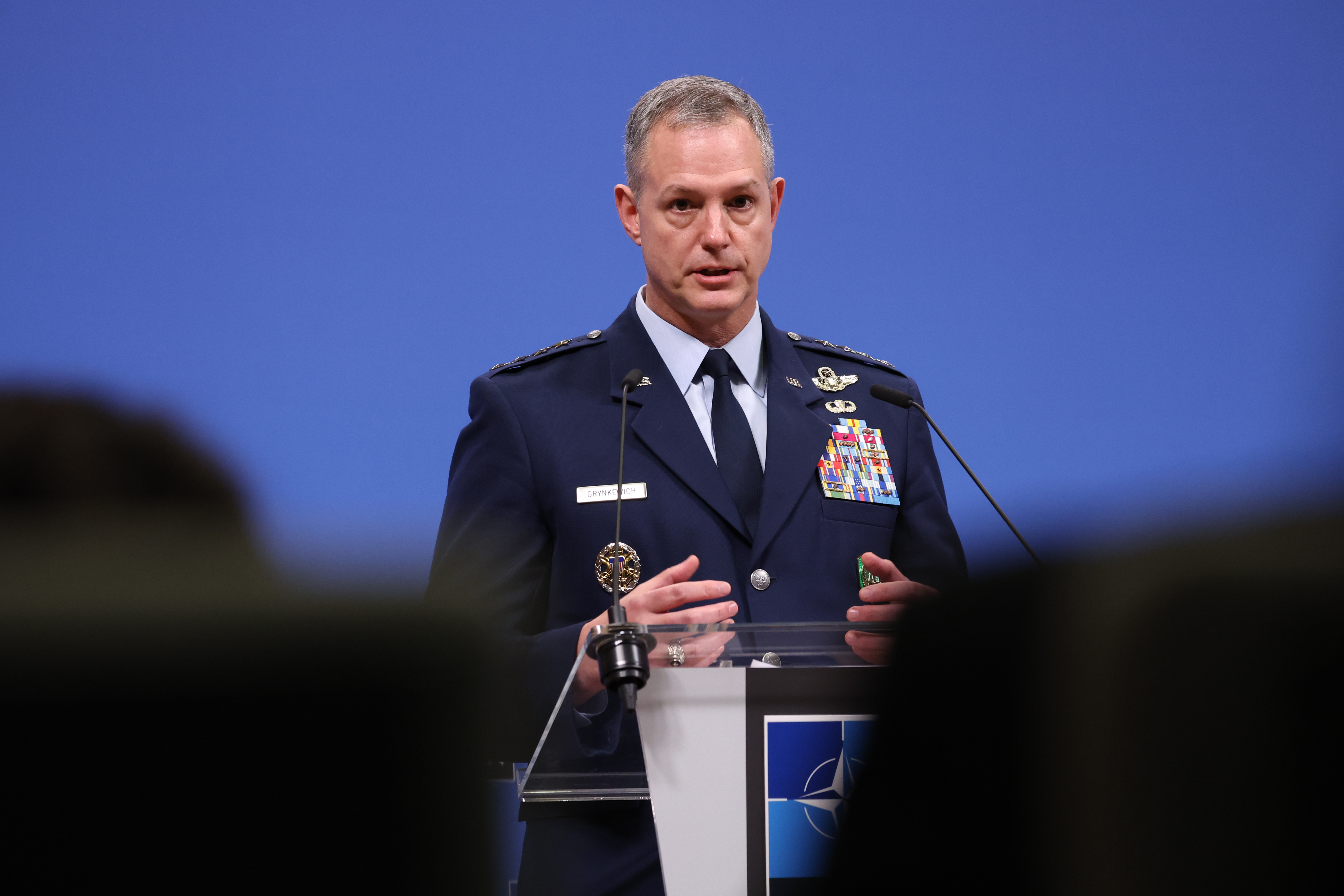 U.S. Air Force Gen. Alexus G. Grynkewich, Supreme Allied Commander Europe (SACEUR), speaks during a press conference at NATO Headquarters on May 19, 2026, in Brussels, Belgium. (Omar Havana/Getty Images)
