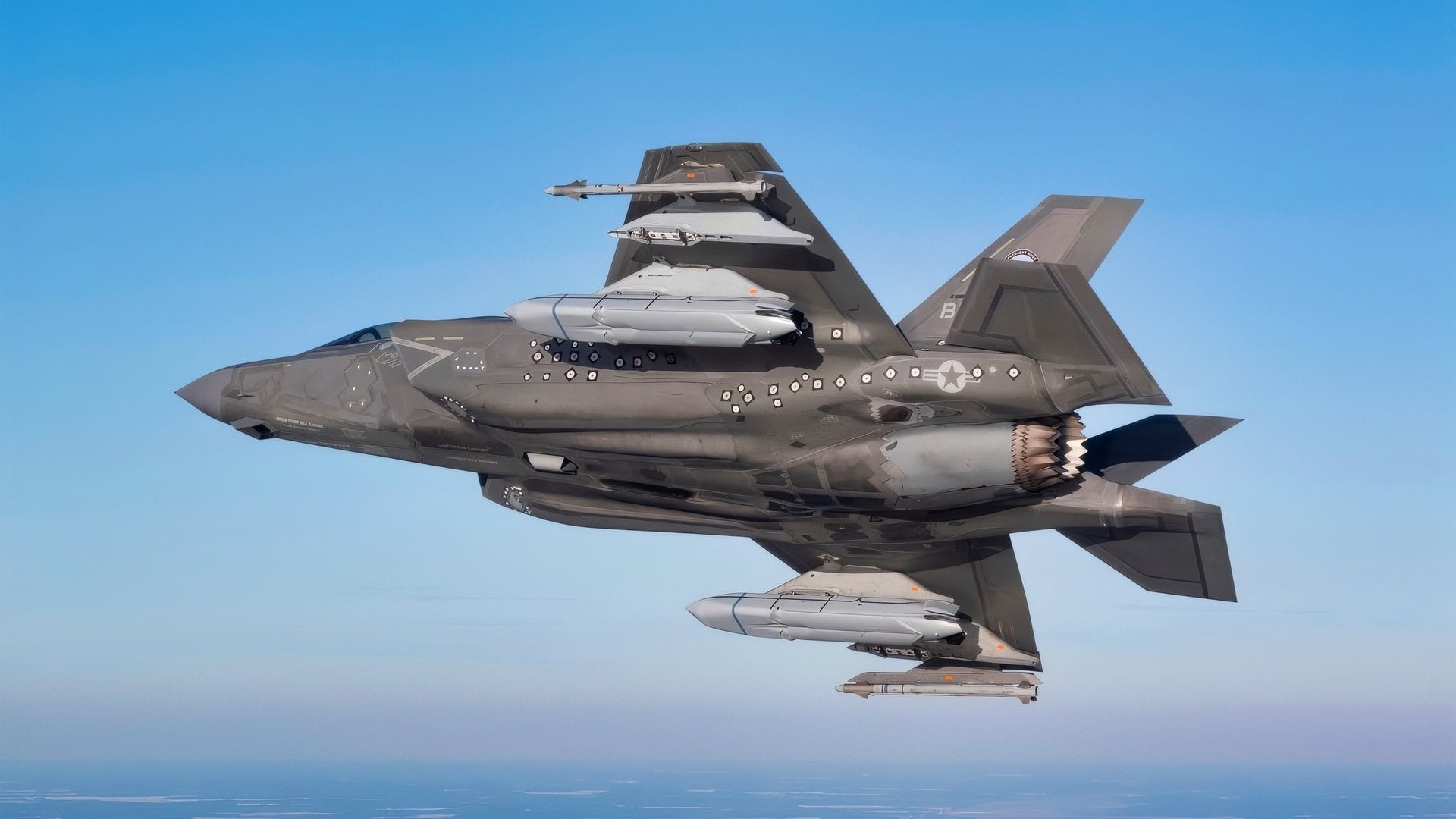NAS PATUXENT RIVER, Md. -- An F-35 Lightning II test pilot conducts the first flight test to certify the F-35B short takeoff and vertical landing variant of the fighter aircraft for carrying the AGM-158C Long-Range Anti-Ship Missile (LRASM). As part of ongoing weapon integration efforts, the Pax River F-35 Integrated Test Force (Pax ITF) team for the first time flew test flights Jan. 14 with two AGM-158 loaded on external stations. LRASM is a defined near-term solution for the Offensive Anti-Surface Warfare (OASuW) air-launch capability gap that will provide flexible, long-range, advanced, anti-surface capability against high-threat maritime targets. The Pax River ITF’s mission is to effectively plan, coordinate, and conduct safe, secure, and efficient flight test for F-35B and C variants, and provide necessary and timely data to support program verification / certification and fleet operational requirements.