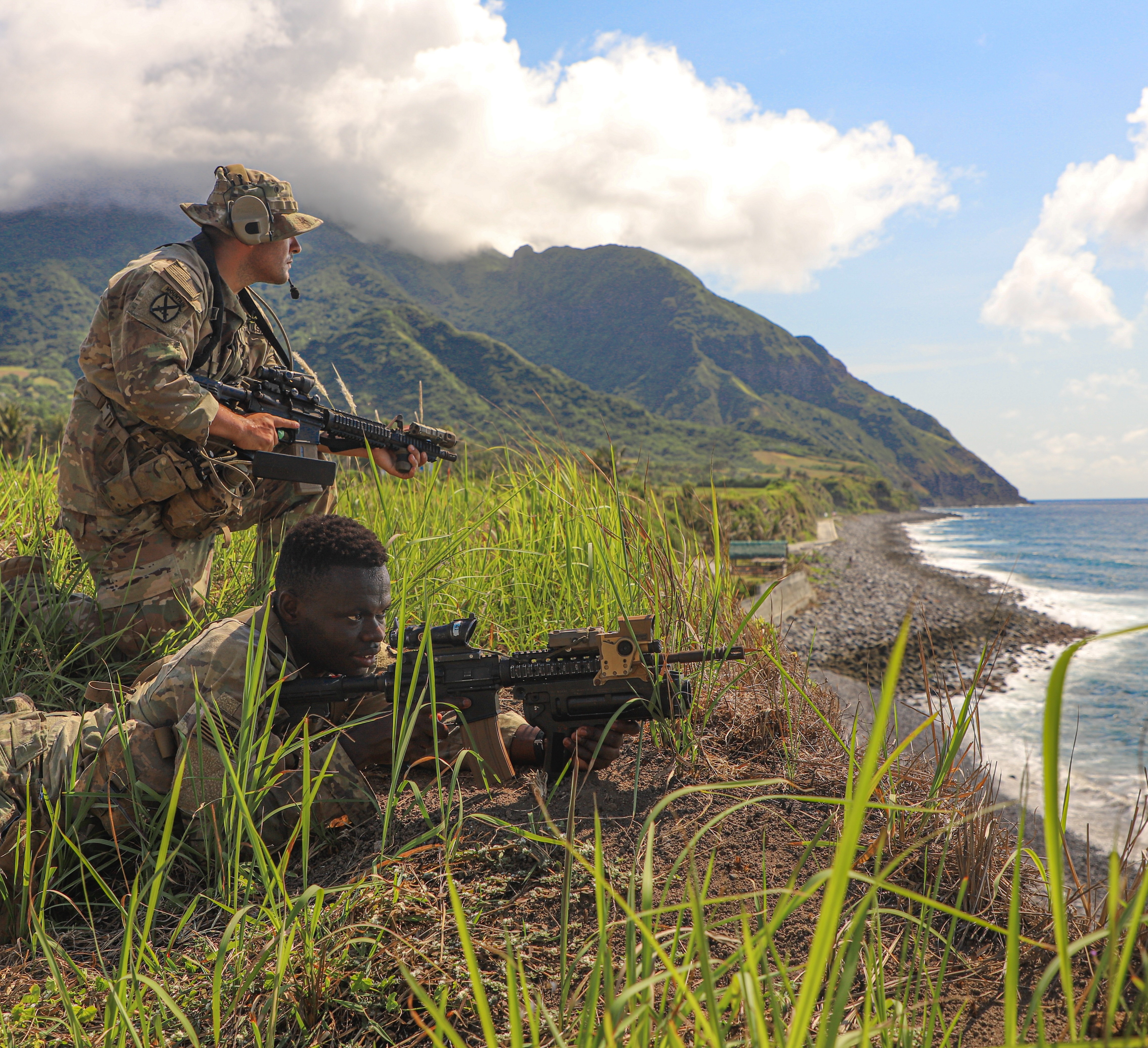 Soldiers pull security during Exercise Balikatan at the island of Batan, Philippines. (Spc. Benjamin Anderson/U.S. Army)