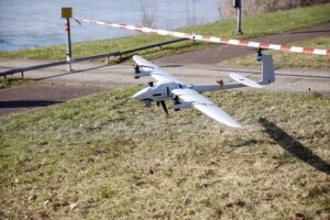 UAS flight demonstration from Quantum Systems at XPONENTIAL Europe 2025. Quantum Systems specialise in the development, design, and production of small unmanned aerial systems (sUAS). [Messe Düsseldorf/ctillman]