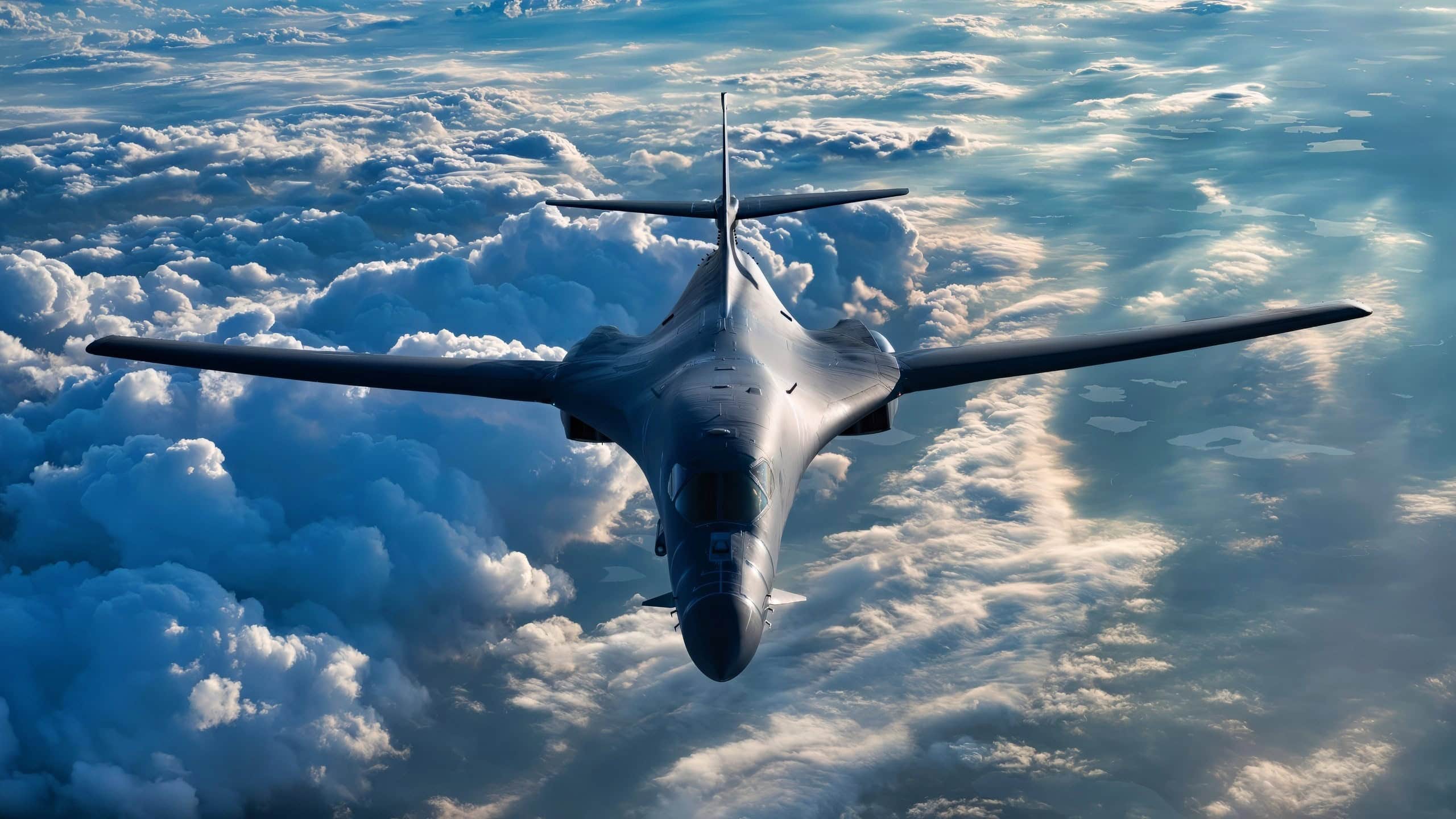 A U.S. Air Force B-1B Lancer assigned to the 34th Expeditionary Bomb Squadron, Ellsworth Air Force Base, South Dakota, flies over the United States, July 2, 2025. The B-1B is a heavy bomber with up to a 75,000 pound payload. (U.S. Air National Guard photo by Airman Spencer Strubbe)