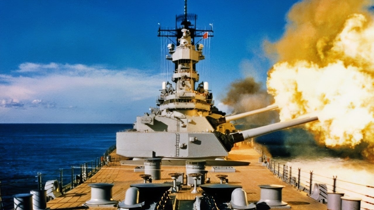 Iowa-Class Battleship Firing 16-inch Guns