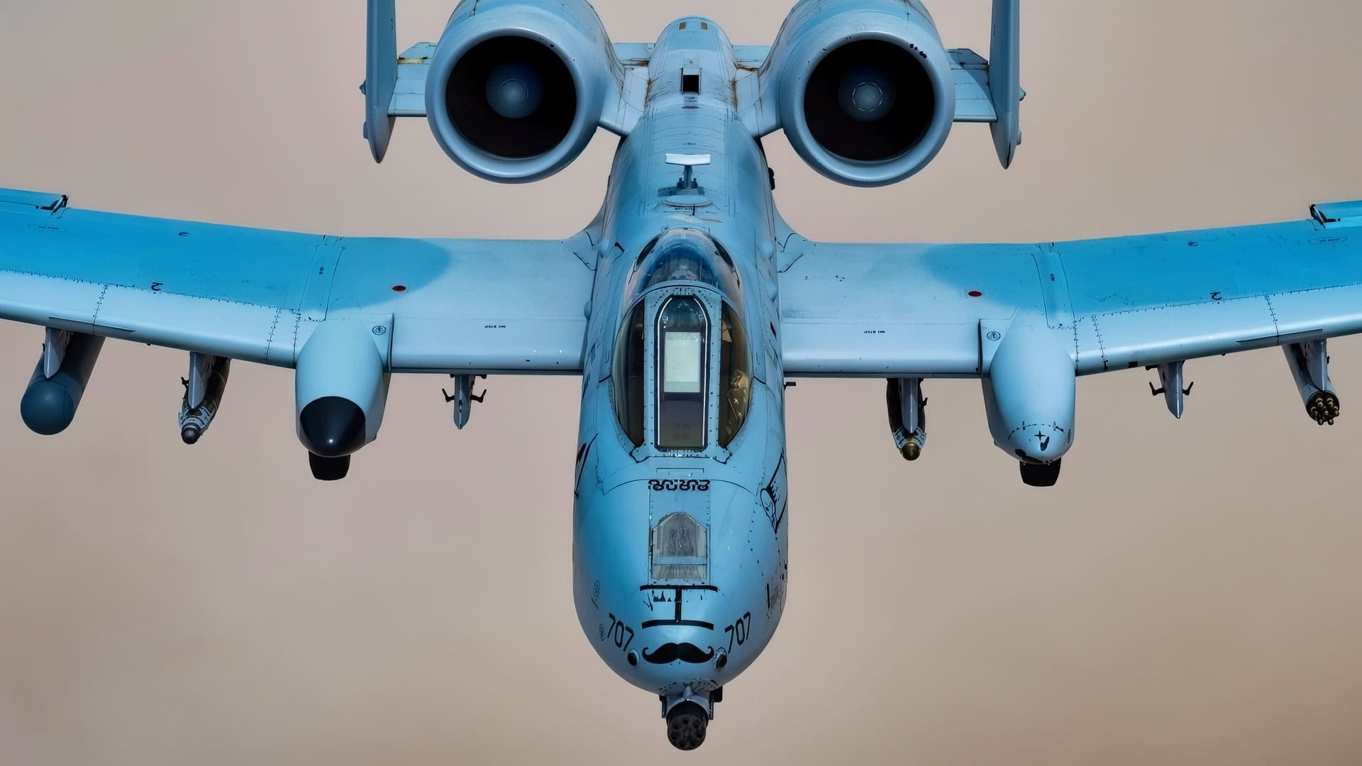 A U.S. Air Force A-10 Thunderbolt II conducts a combat air patrol over the U.S. Central Command area of responsibility, May 13, 2025. The A-10 Thunderbolt II can patrol over battle areas for extended periods of time and operate in low visibility conditions. (U.S. Air Force Photo by Staff Sgt. John C.B. Ennis)