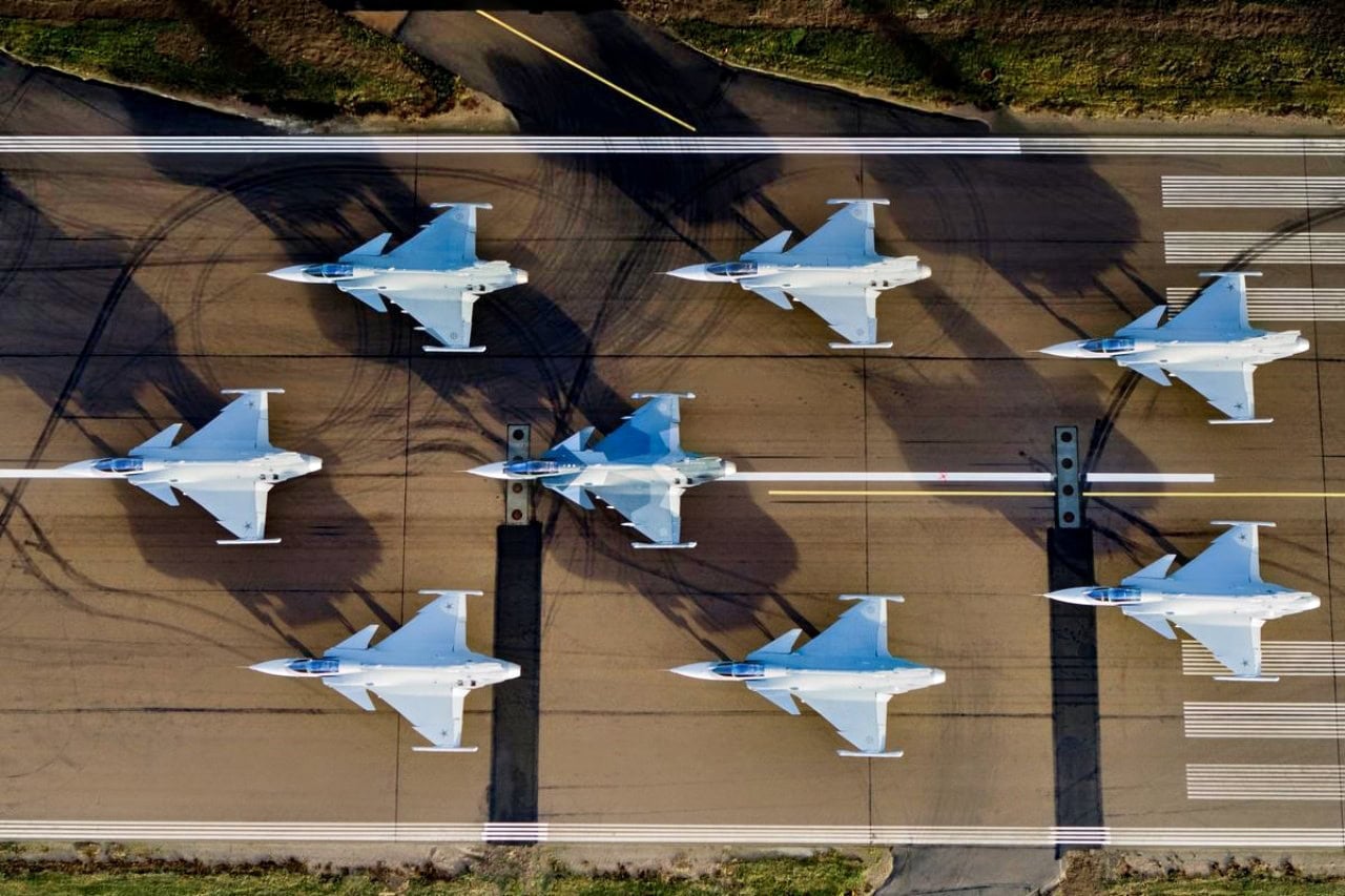 JAS 39 Gripen fighter of the Royal Thai Air Force flying with Chinese J-10C in Falcon Strike exercise