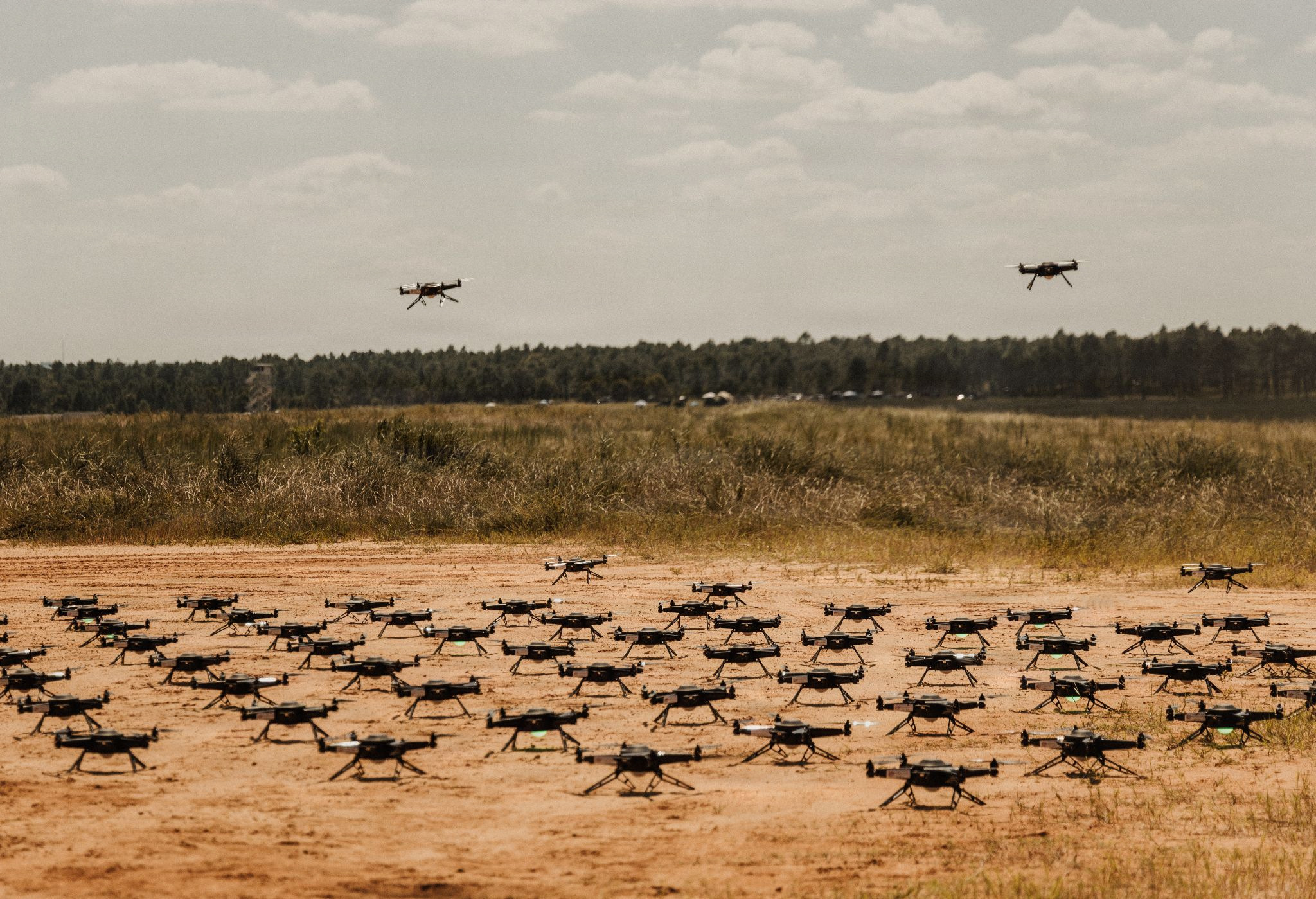 A drone swarm returns from a mission during the XVIII Airborne Corps’ Scarlet Dragon 26-3 at Fort Bragg, North Carolina, on Sept. 15, 2026. (Pfc. Iliana Lopez/U.S. Army)
