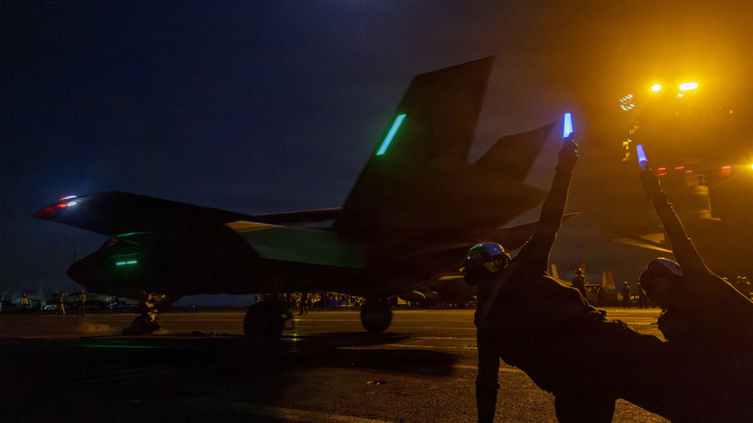 An F-35C Lightning II, attached to Marine Fighter Attack Squadron (VMFA) 314, launches from the flight deck of Nimitz-class aircraft carrier USS Abraham Lincoln (CVN 72) in support of Operation Epic Fury, Mar. 1, 2026. (U.S. Navy photo)