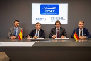 Javier Rincon (COO, SMS), Ignacio Bengoechea (President, SMS), Dr. Harald Buschek (CPO, Diehl Defence), Dirk Krogmann (Senior Vice President Future Technologies, Diehl Defence) (from left) [Photo © Diehl Defence]