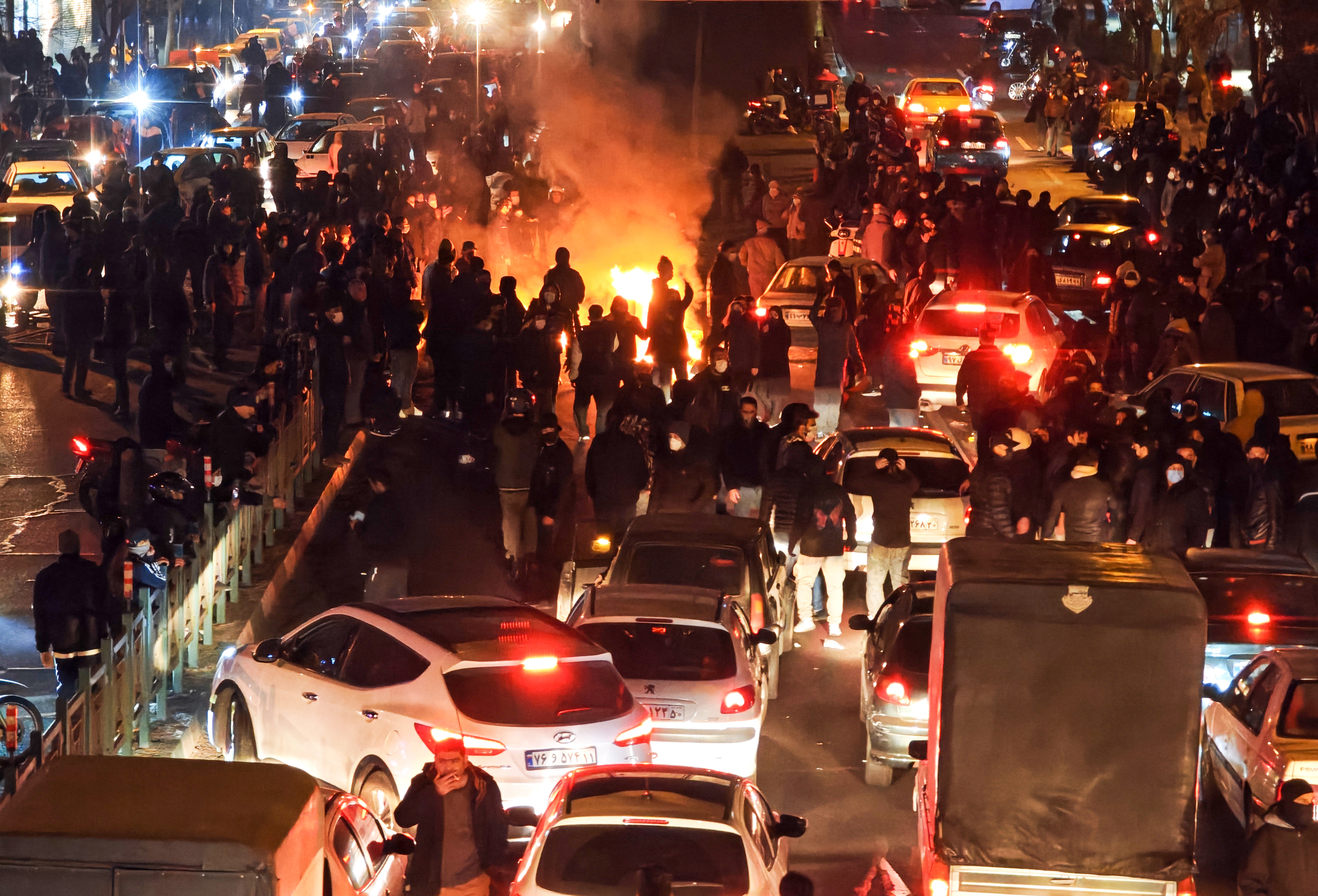 People gather during protest Jan. 8 in Tehran, Iran. (Anonymous/Getty Images)