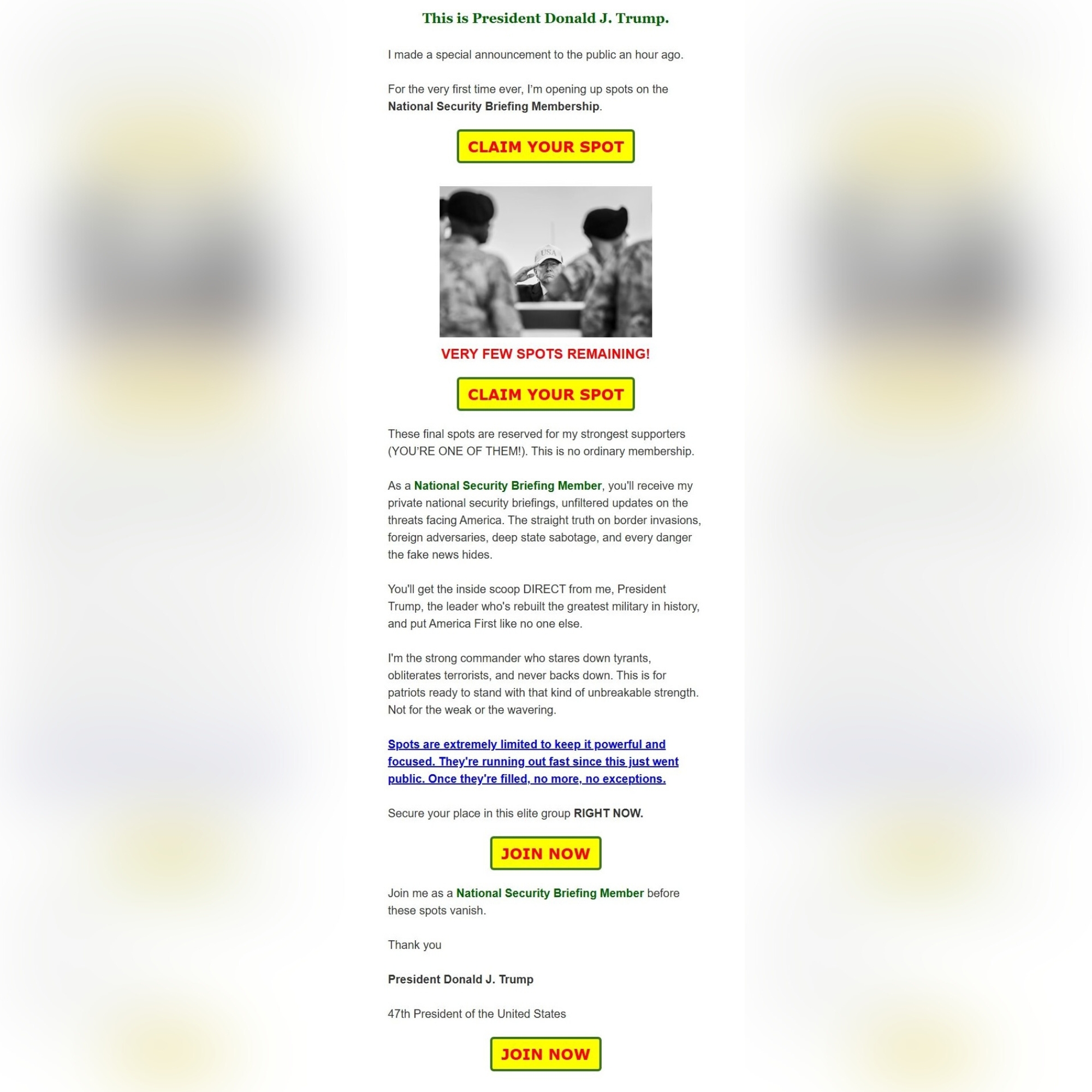 Email distributed by Never Surrender Inc.,  a political action committee linked to President Donald Trump. (Never Surrender Inc.)
