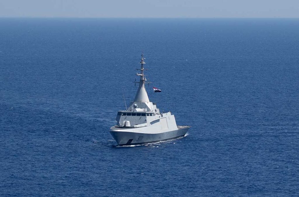 The Egyptian Gowind 2500 corvette ENS El Fateh (971) took part in a sailing exercise with members of Standing NATO Maritime Group Two (SNMG2), on 24 August 2022. [NATO MARCOM/PO3 Ezekiel Duran]