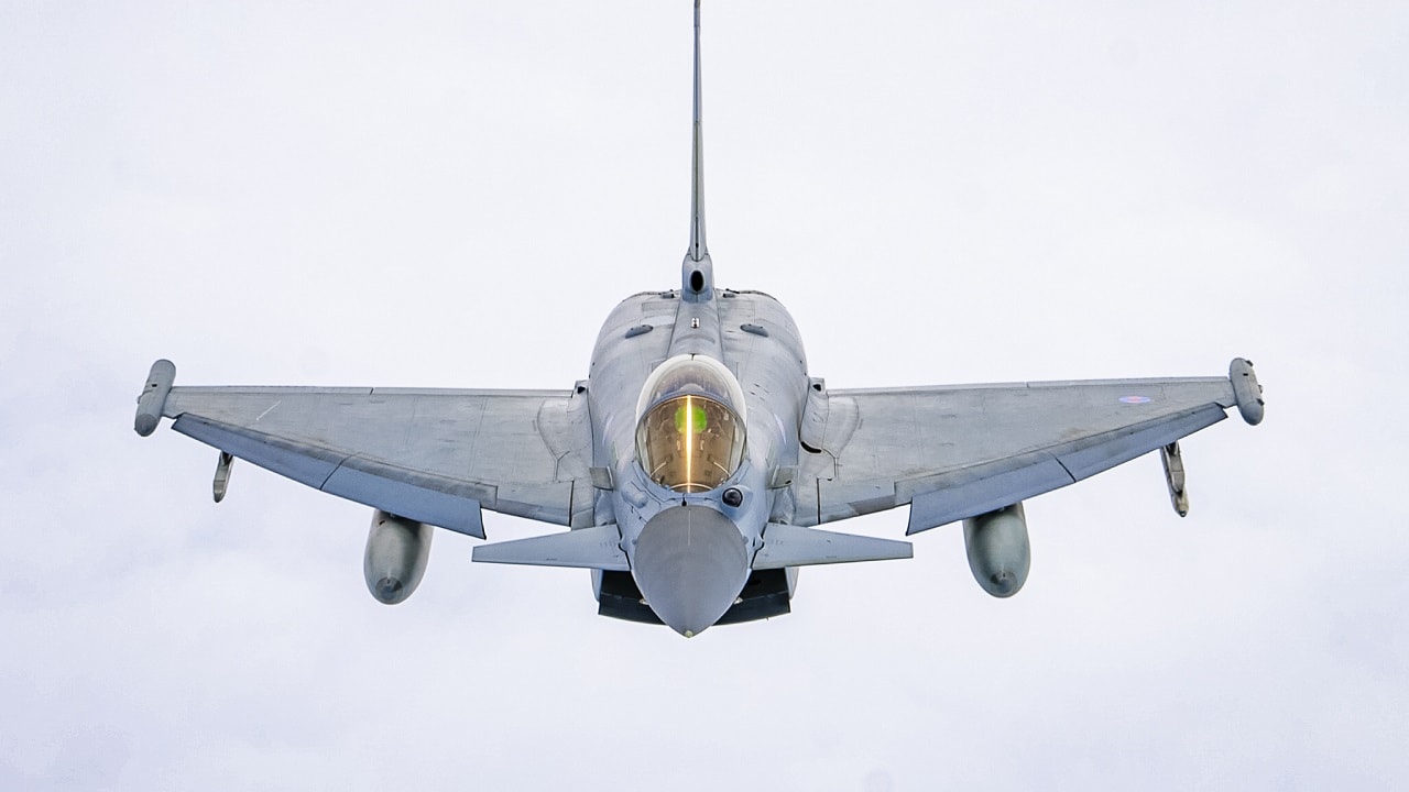 A UK Eurofighter Typhoon flies above the Baltics on 25 May 2022. Image Credit: NATO.
