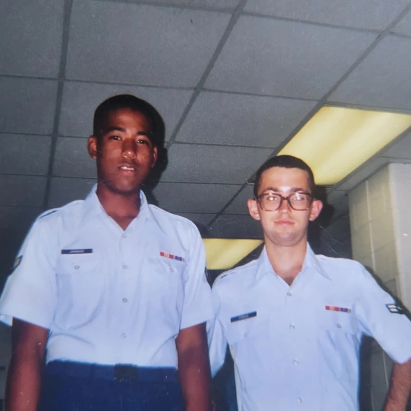 The author, left, with a classmate after graduating from basic training in 2003. (Photo courtesy of Michael Hyon Johnson)