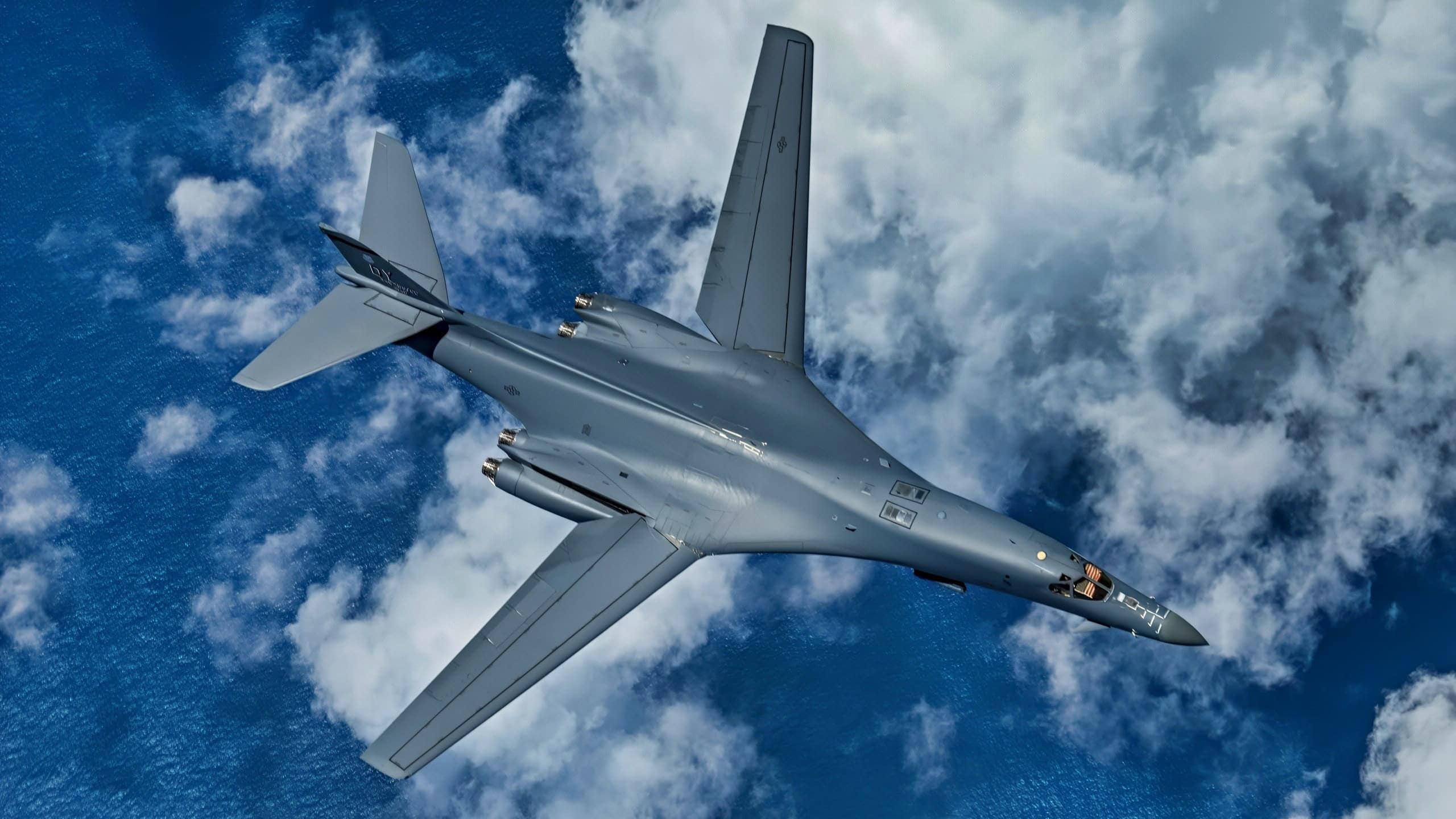 A 9th Expeditionary Bomb Squadron B-1B Lancer flies over the East China Sea May 6, 2020, during a training mission. The 9th EBS is deployed to Andersen Air Force Base, Guam, as part of a Bomber Task Force supporting Pacific Air Forces’ strategic deterrence missions and commitment to the security and stability of the Indo-Pacific region. (U.S. Air Force photo by Senior Airman River Bruce)
