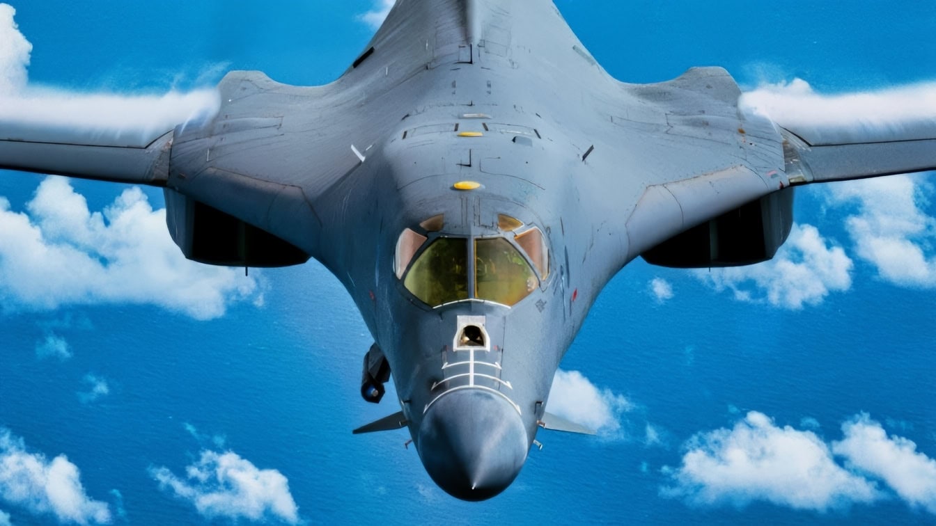 A U.S. Air Force B-1B Lancer prepares to refuel behind a KC-135 Stratotanker during a bomber air demonstration over the U.S. Southern Command area of responsibility Oct. 23, 2025. The demonstration showcased Southern Command’s ability to quickly mobilize and enable the rapid establishment of credible, combat-ready forces with effective and overwhelming force.(U.S. Air Force photo by Airman 1st Class Daniel Harrell)