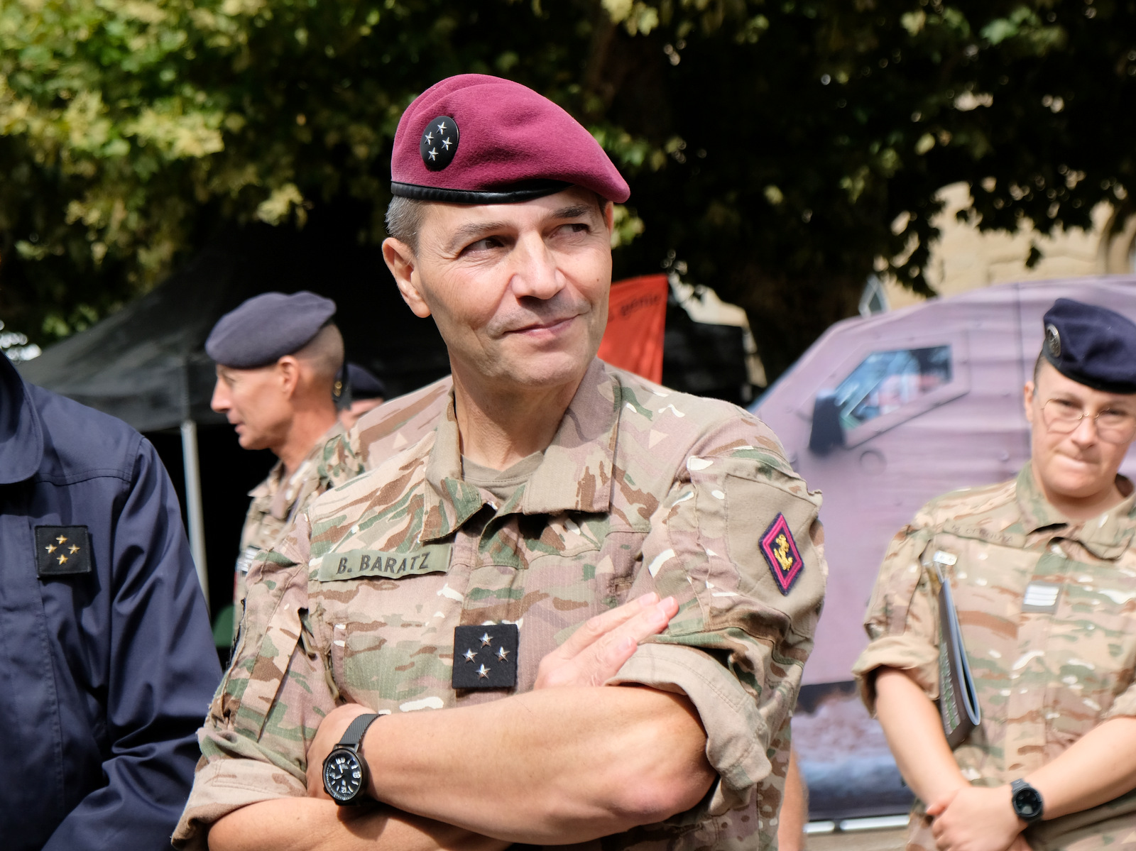 Gen. Bruno Baratz, the commander of France's Future Combat Command, speaks at an innovation day held at the headquarters of France's 7th Armored Brigade in Besançon, France, on Sept. 9, 2026. (Rudy Ruitenberg/staff)