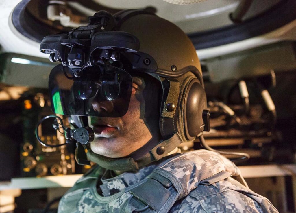 The IronVision helmet projects imagery from the AFV’s external sensors onto the crew’s personal HUD. [Elbit Systems]