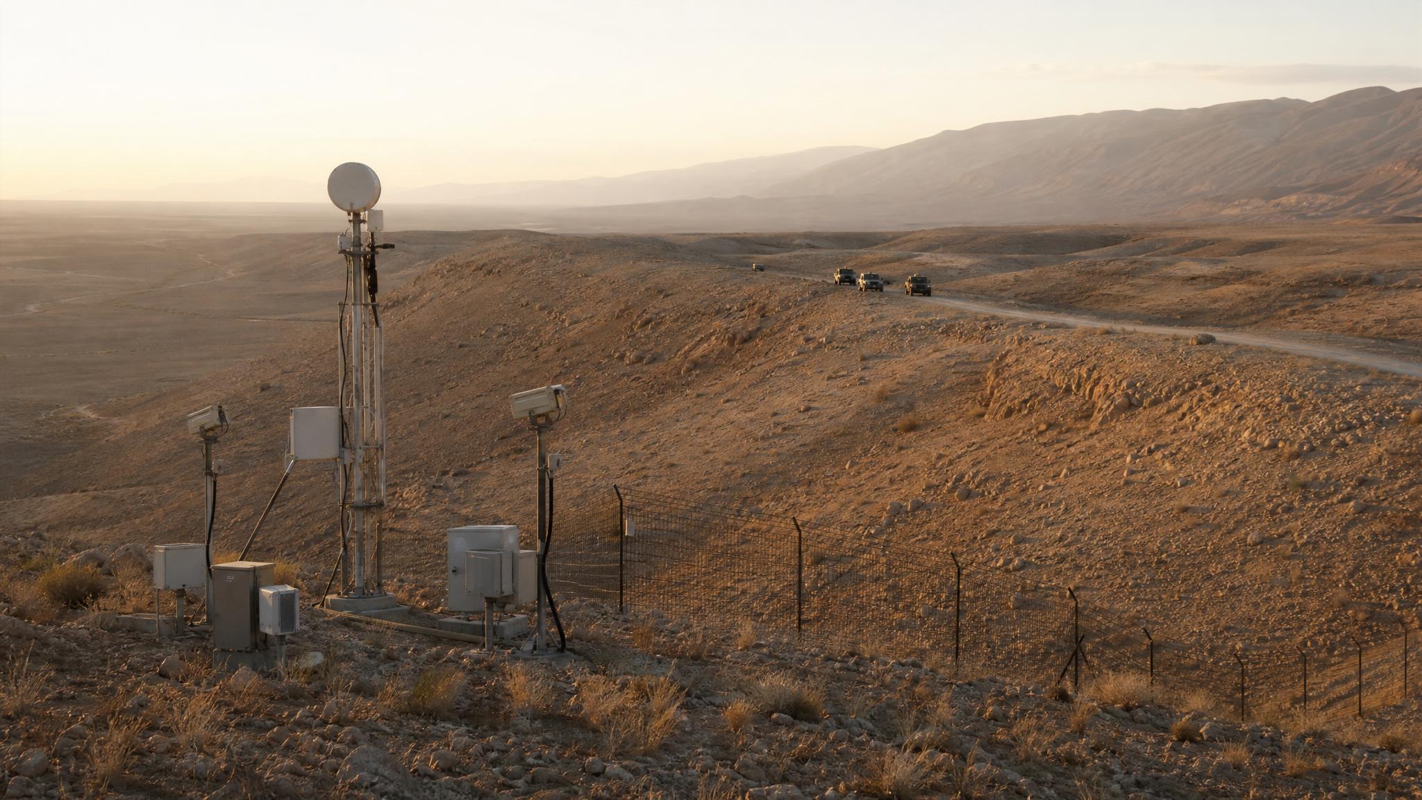 Israel Jordan border surveillance radar concept in desert terrain