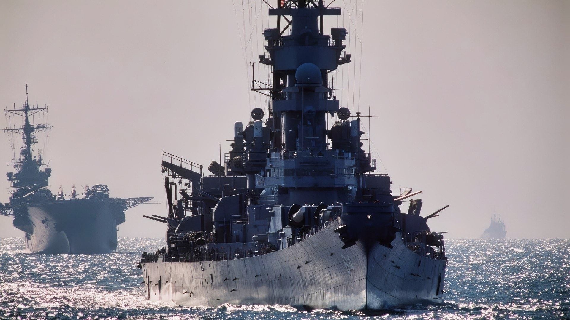 Iowa-Class Battleship Sailing with the Fleet