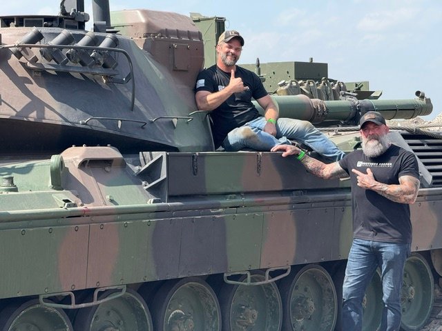 Christian Brunetti and Chris Cathers on the set of "The Terminal List" in July 2025.