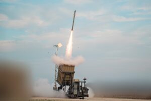 European air defense interceptor launching against low-cost drone threat