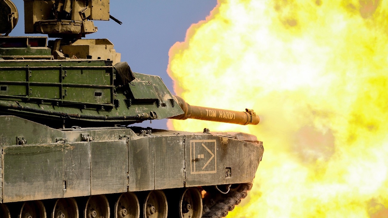 A M1 Abrams from 5th Squadron, 4th Cavalry Regiment, 2nd Armored Brigade Combat Team, 1st Infantry Division, fires a round during a Combined Arms Live Fire Exercise (CALFEX) at Grafenwoehr Training Area, Germany, Mar 26, 2018. (U.S. Army photo by Spc. Hubert D. Delany III / 22nd Mobile Public Affairs Detachment)