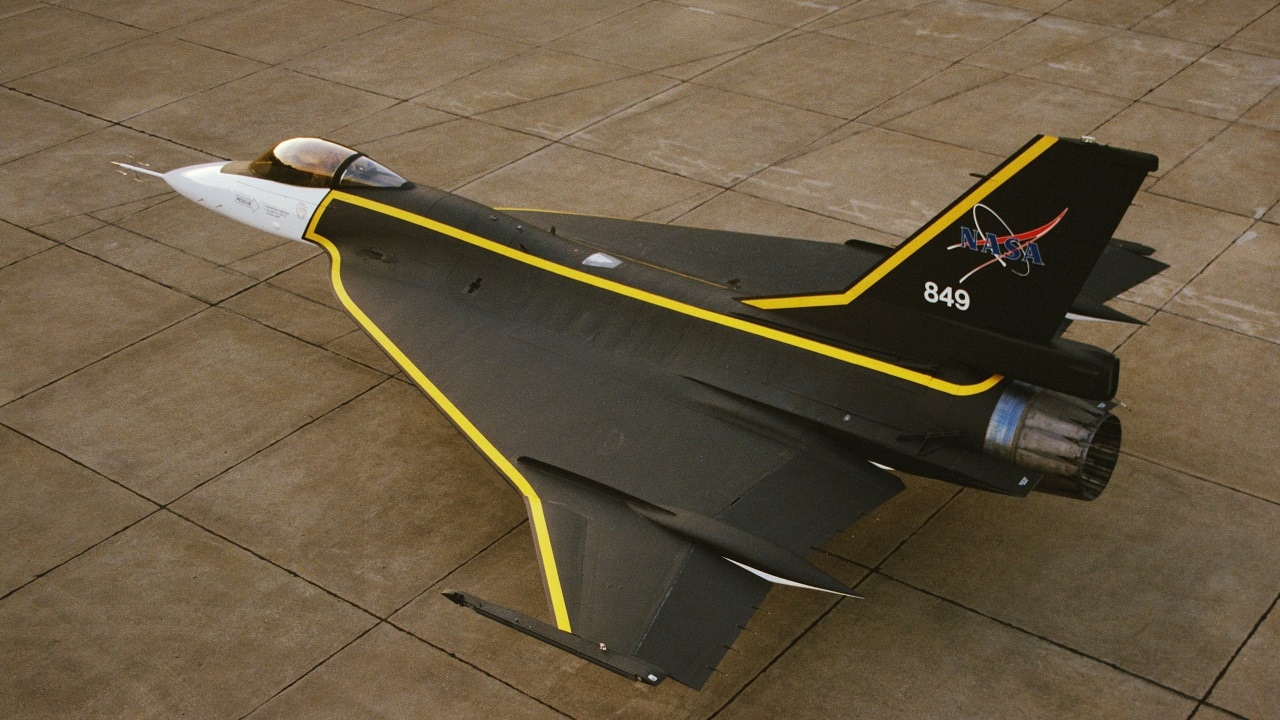 On October 5, 1993, Langley's F-16XL High Lift jet was rolled out with a dynamic yellow and black paint job for Aero-Dynamic Flow Studies in High Speed Research.