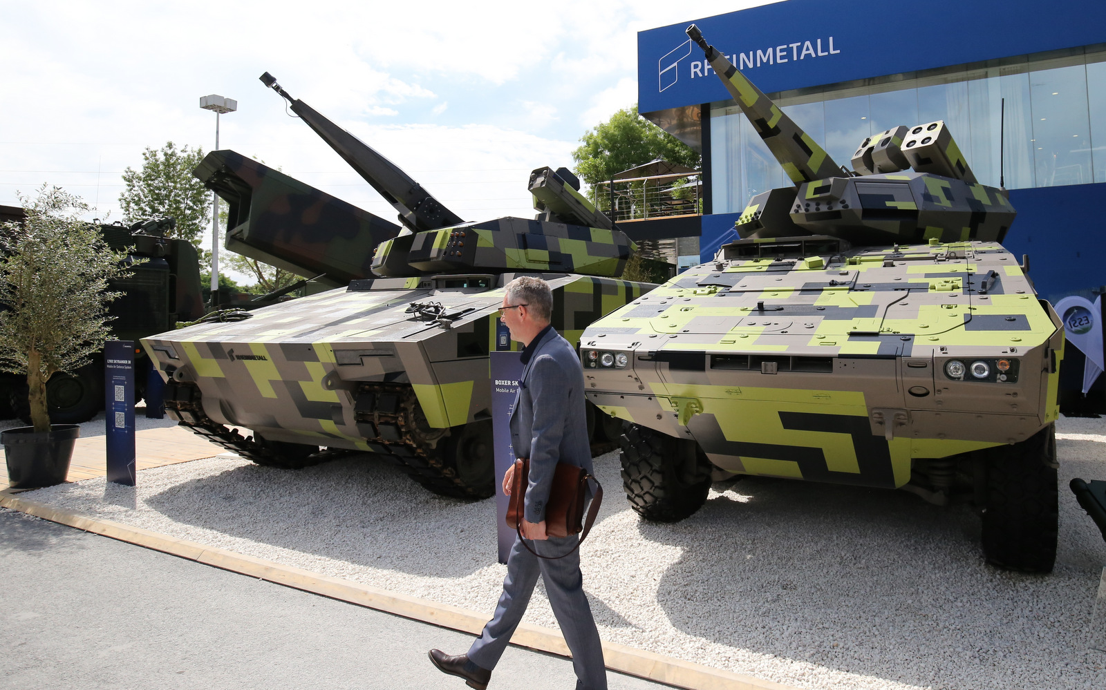 Rheinmetall's Skyranger air-defense gun is on display at the Eurosatory trade fair near Paris in June 2024. (Rudy Ruitenberg/staff)