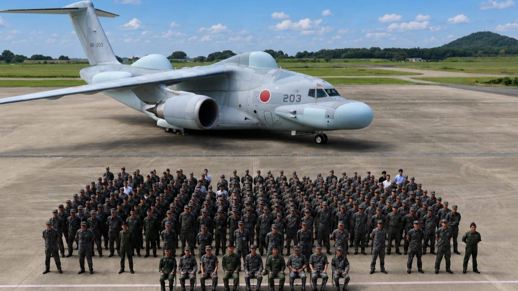 JASDF EC-2 stand-off electronic warfare aircraft XEC-2 during flight testing at Gifu Air Base Japan