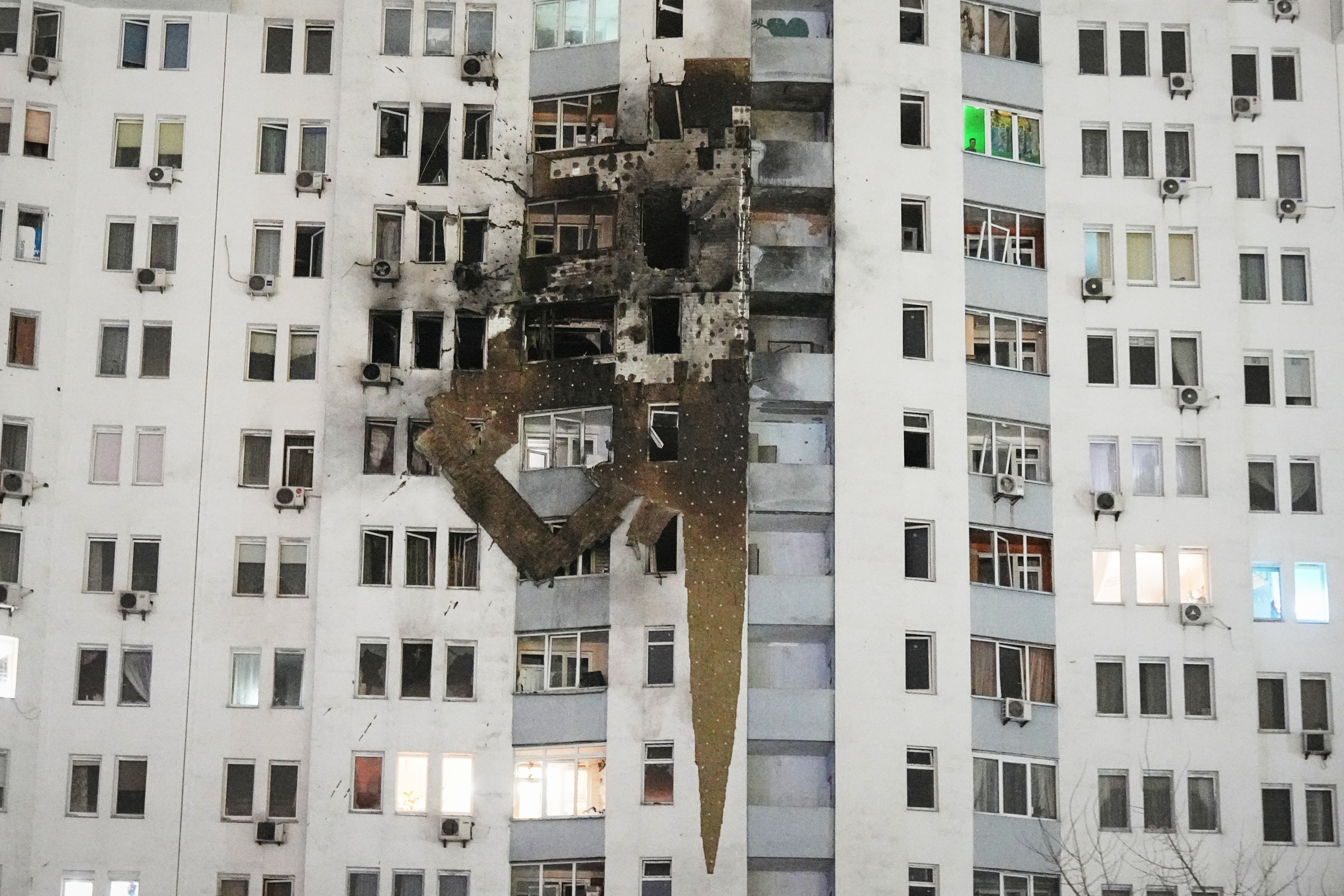 A residential building is seen damaged after a Russian strike in Kyiv, Ukraine, Jan. 9, 2026. (Efrem Lukatsky/AP)