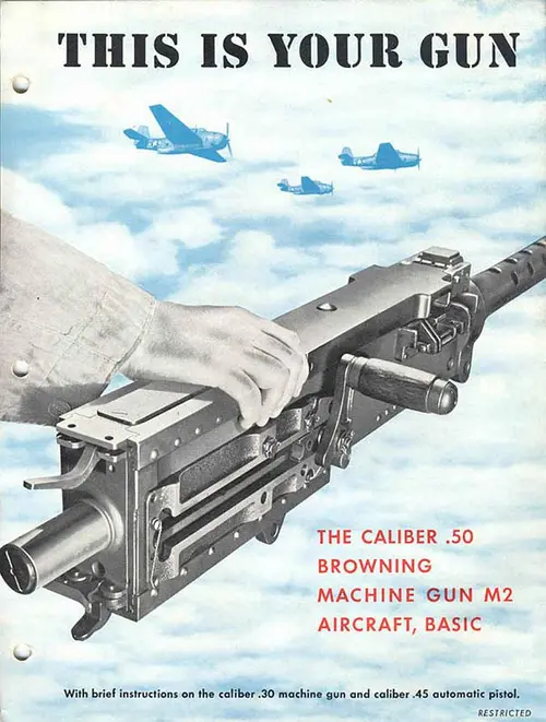 The cover of a WWII-era U.S. military technical manual on the Browning M2 intended for combat aircrews. (Browning)