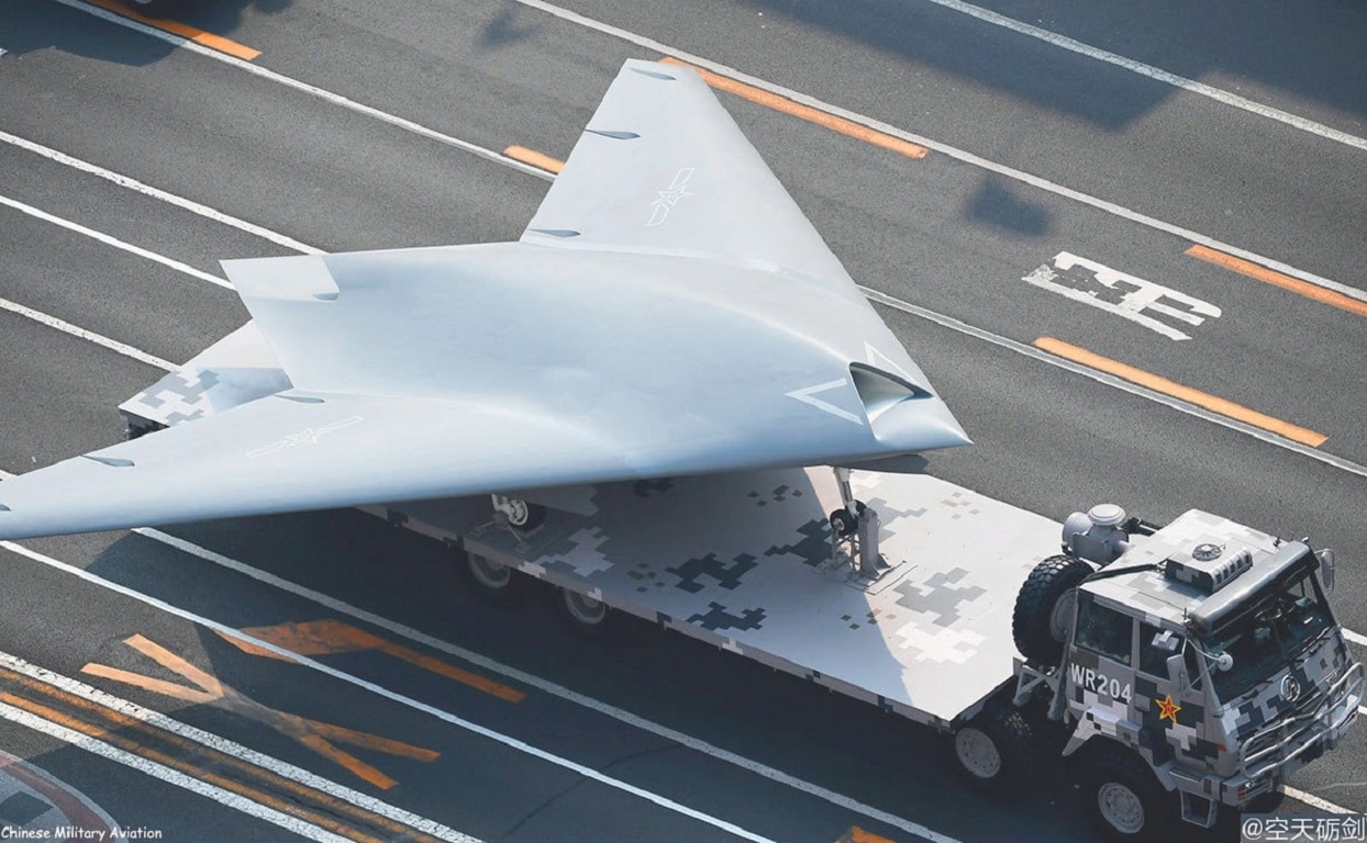 PLA GJ-11 stealth combat drone on parade trailer