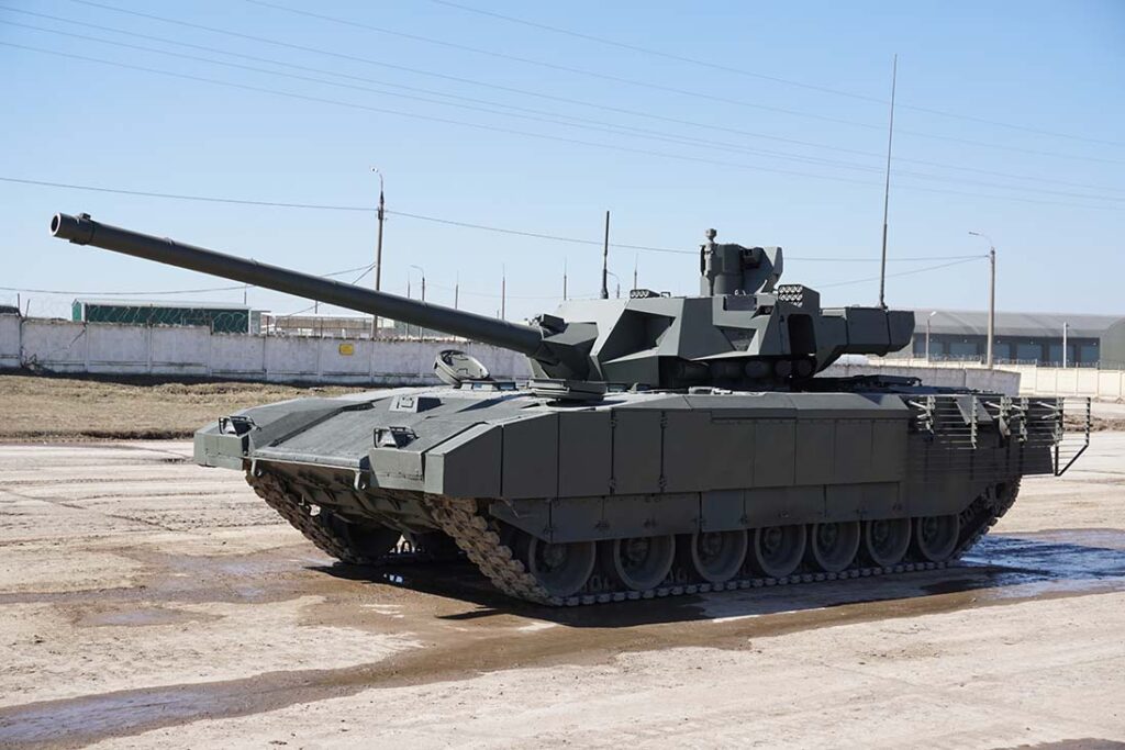 The T-14 Armata, first shown in 2015, was fitted with the 2A82-1M 125 mm gun, operating at higher pressures and capable of firing longer munitions than the earlier 2A46 series. [RecoMonkey]