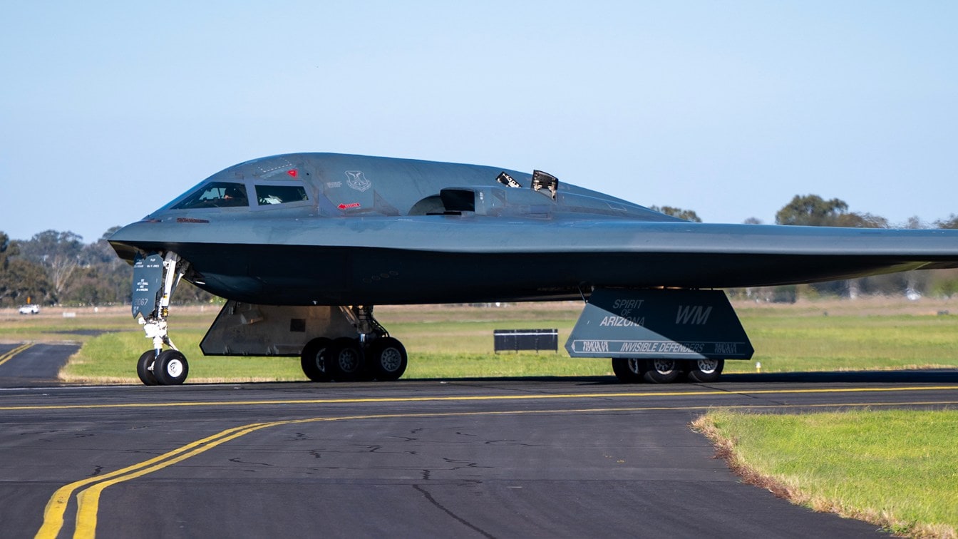 A U.S. Air Force B-2 Spirit stealth bomber arrives after a Bomber Task Force mission at Royal Australian Air Force Base Amberley, Australia, Sept. 5, 2024. U.S. Indo-Pacific Command routinely and visibly demonstrates commitment to its allies and partners through the employment of military forces, demonstrating strategic predictability, while becoming more operationally unpredictable to adversaries. (U.S. Air National Guard photo by Staff Sgt. Whitney Erhart)