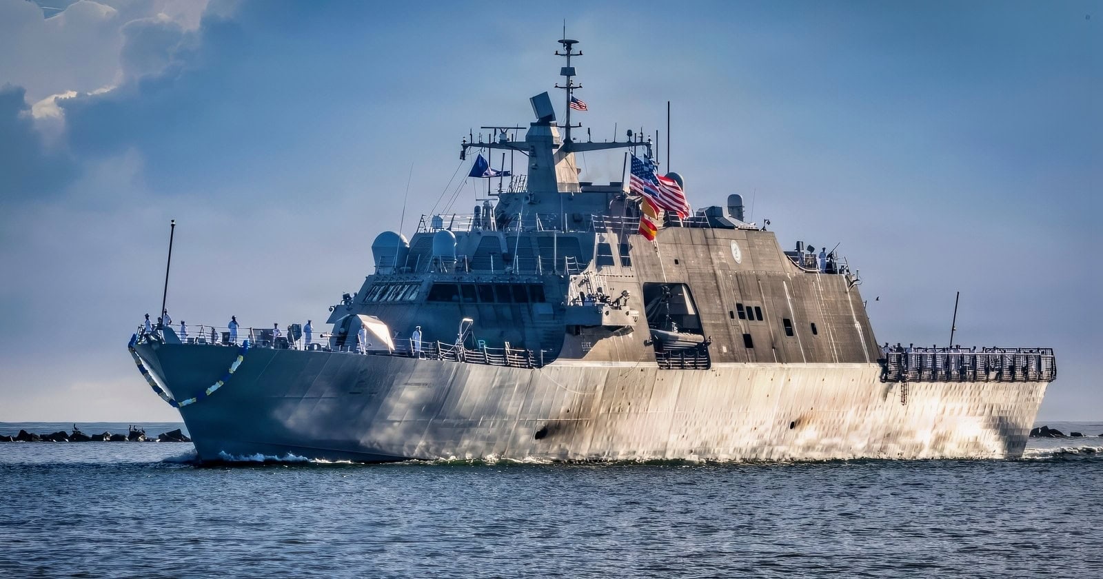 NAVAL STATION MAYPORT, Fla. (Aug. 31, 2026) - The Freedom-class littoral combat ship USS Cooperstown (LCS 23) as she returns to Naval Station Mayport following a four-month deployment in support of the U.S. Northern Command mission to disrupt illicit drug trafficking and protect the homeland, Aug. 31, 2026. (U.S. Navy photo by Mass Communication Specialist 1st Class Keenan Daniels)