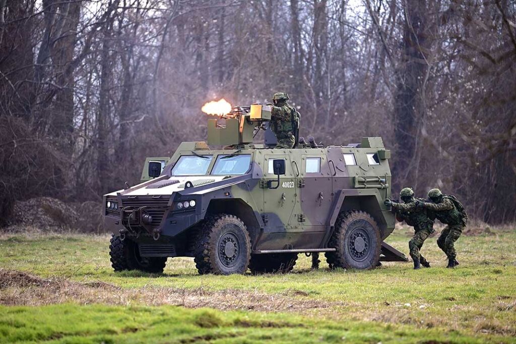 Serbian armed forces exercise with a Milosh BOV 16 PPV. [Yugoimport]