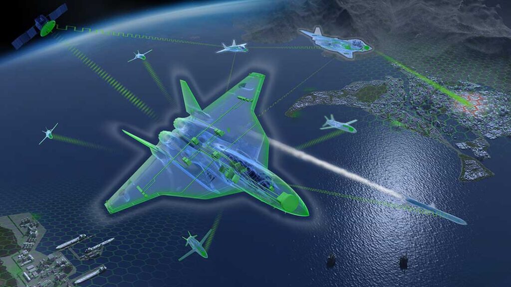 The Airbus NGF concept is frequently shown as being a large, two-seat aircraft, with widely spaced twin tailfins and a distinctive wing planform. [Airbus]