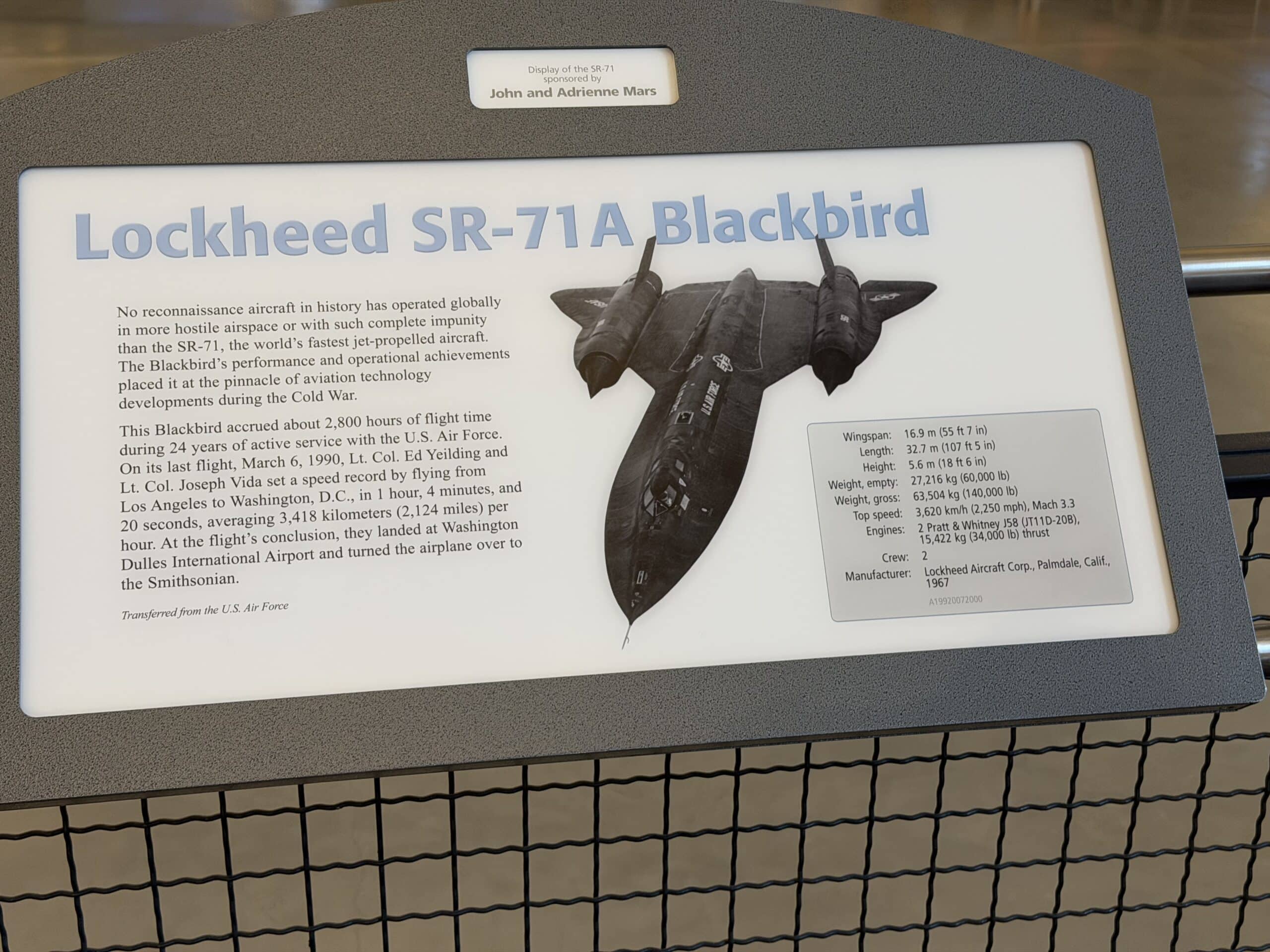 SR-71黑鸟在史密森学会。19FortyFive于2025年7月拍摄的原创图片。