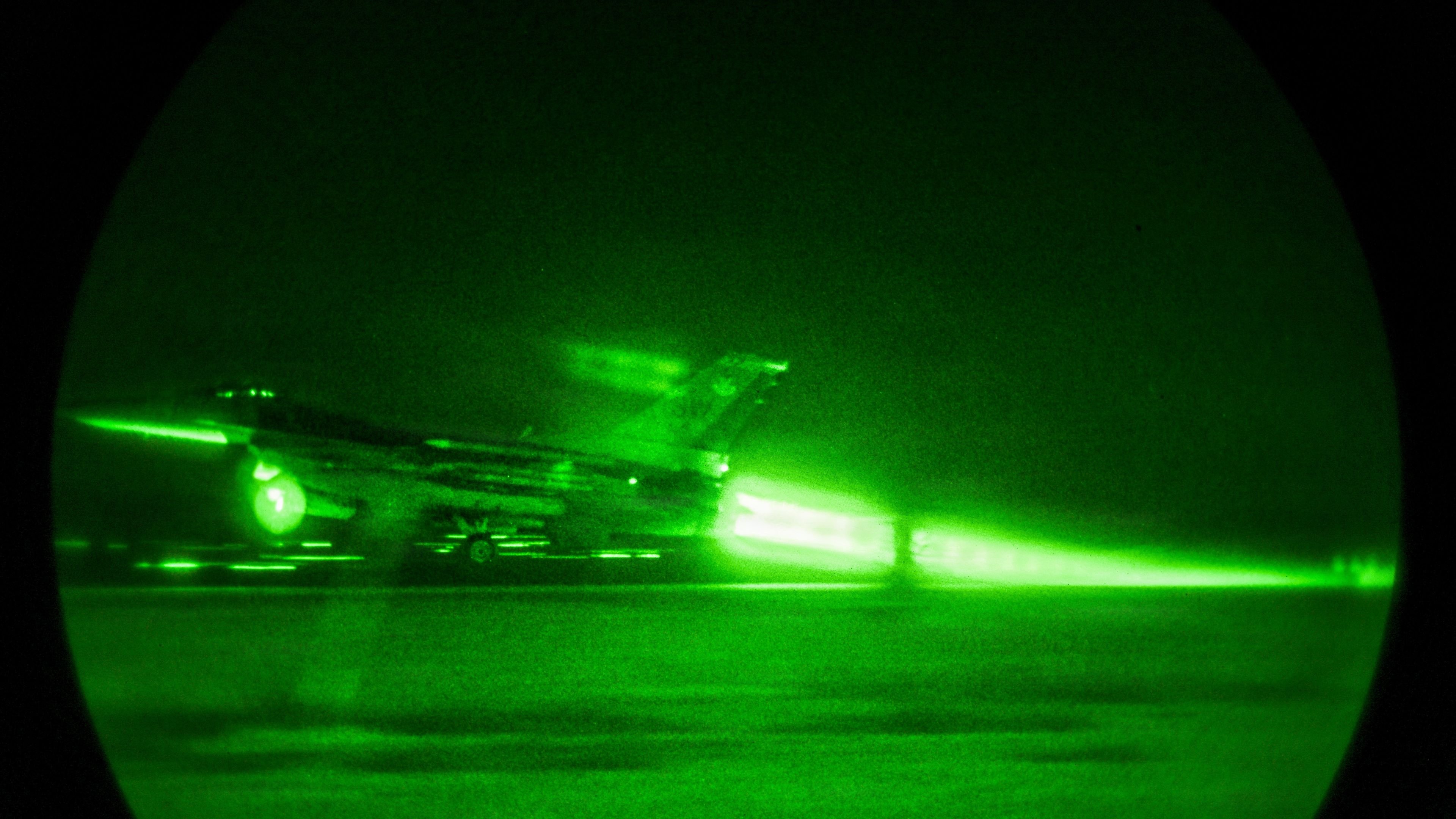 A U.S. Air Force F-16 Fighting Falcon aircraft takes off from a base in the U.S. Central Command area of responsibility June 22, 2026. (U.S. Air Force photo by Tech. Sgt. Noah J. Tancer)