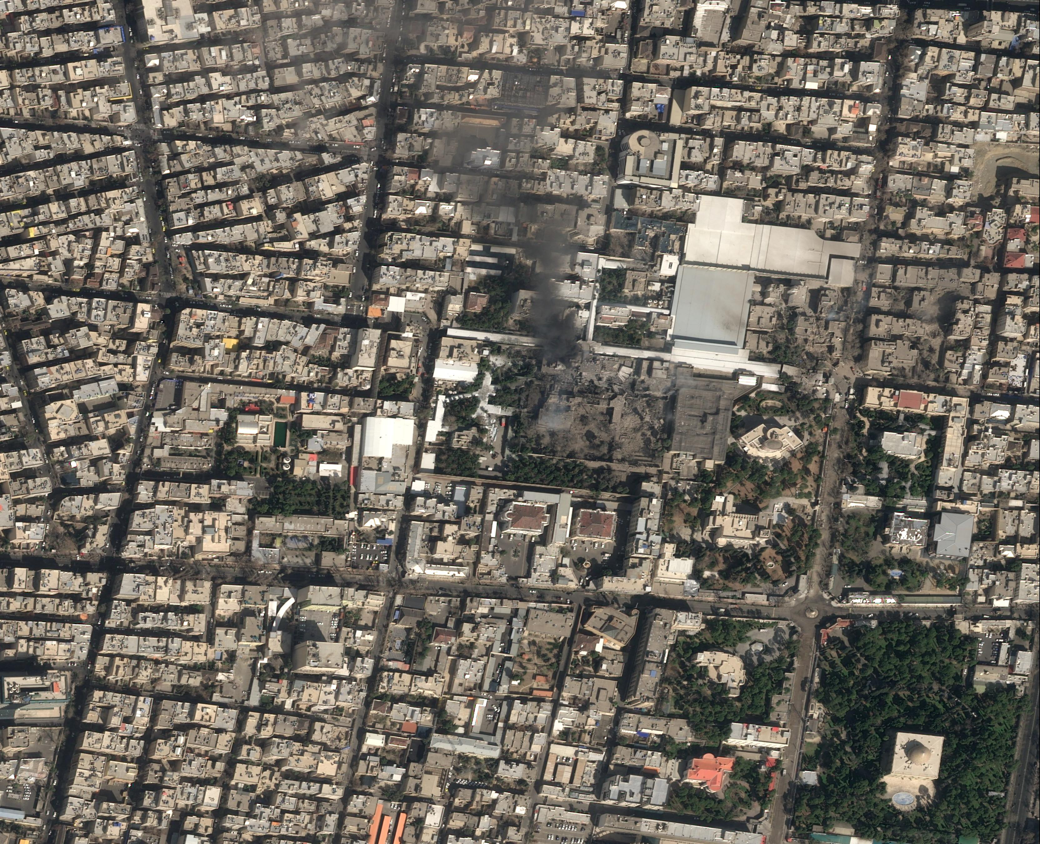 This image provided by Airbus shows the strike on Iranian Supreme Leader Ayatollah Ali Khamenei's compound on Saturday in Iran. (Pléiades Neo (c) Airbus DS 2026 via AP)